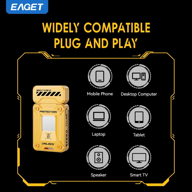 EAGET FU80-1 Pendrive Type-c Thumb Drive 560MB/S Fingerprint Encryption USB Drives Luxury USB Stick Solid State USB Flash Drive