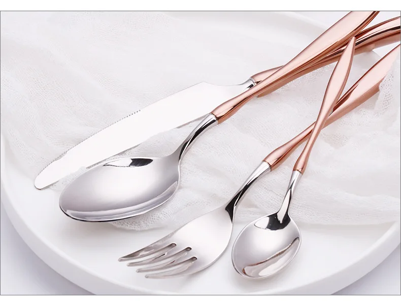 New Hot Sale Light Luxury 304 Stainless Steel Cutlery Knife Fork Spoon Dessert Spoon Set Silverware Wedding Flatware Set