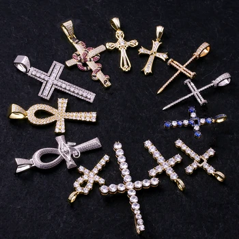 Small CZ Cross Pendant Necklace Religious Christian Jewelry 18k Gold Diamond Stainless Steel Men Cross Necklace for Man Women