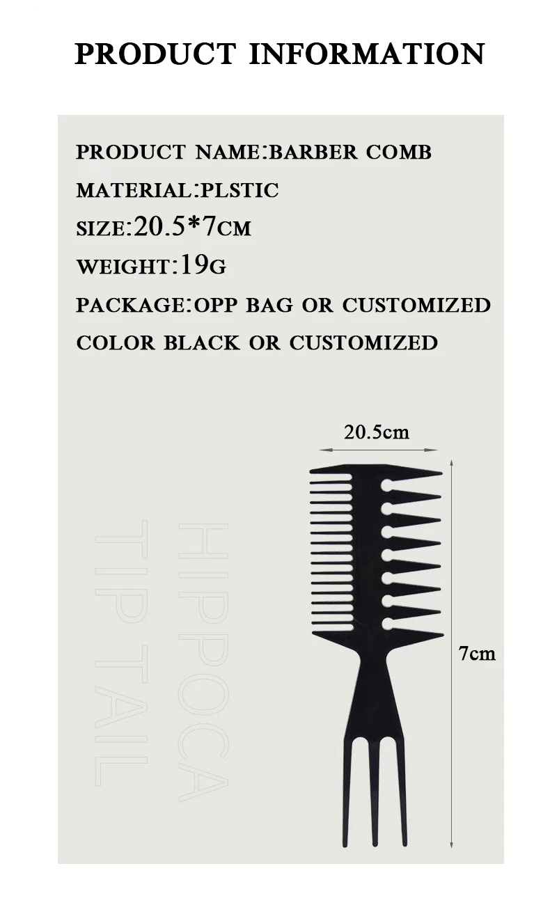 Factory Direct Sale 3 in 1 Men Oil Head Styling Hair Comb Plastic Wide and Fine Tooth Comb Custom Logo Hair Cutting Barber Comb