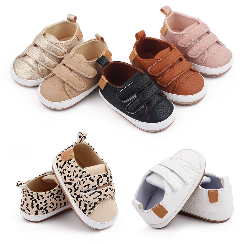 Unisex Toddler Shoes Soft Bottom with Solid Color and Leopard Print Non-Slip Design for Babies Aged 0-1 Year