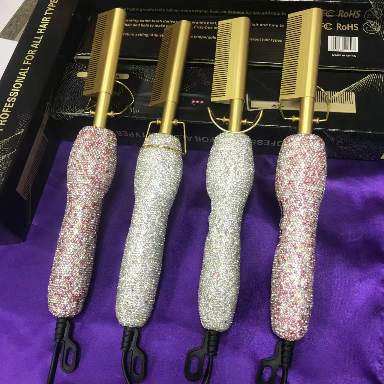 Оптовая продажа, индивидуальная этикетка, медная электрическая расческа, высокотемпературный выпрямитель для волос, блестящая расческа для вьющихся волос