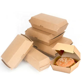 Eco Friendly Biodegradable Burger Packaging Kraft Burger Boxes Custom Corrugated Cardboard Hamburger Box With Logo