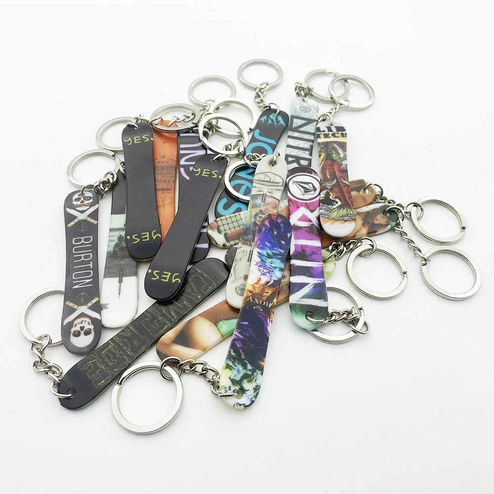 Custom Personalized Copy Printing Plastic Colorful Mini Ski Board Snowboard Gift Keychain