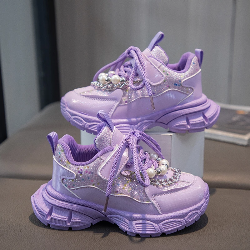 2024 New Fashion Bright Colored Leather Running Shoes for Girls Casual  Sports Sneakers for School Students Kids' Sport Shoes