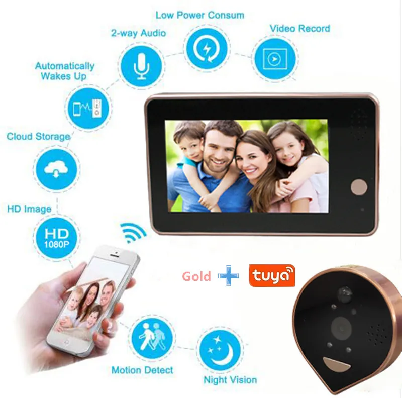 Wireless Video Intercom System, WiFi 7 Inch Monitor and 32G MicroSD Card  with AHD 2MP Metal Door Camera (Wired Power), Record, 2-Way Audio