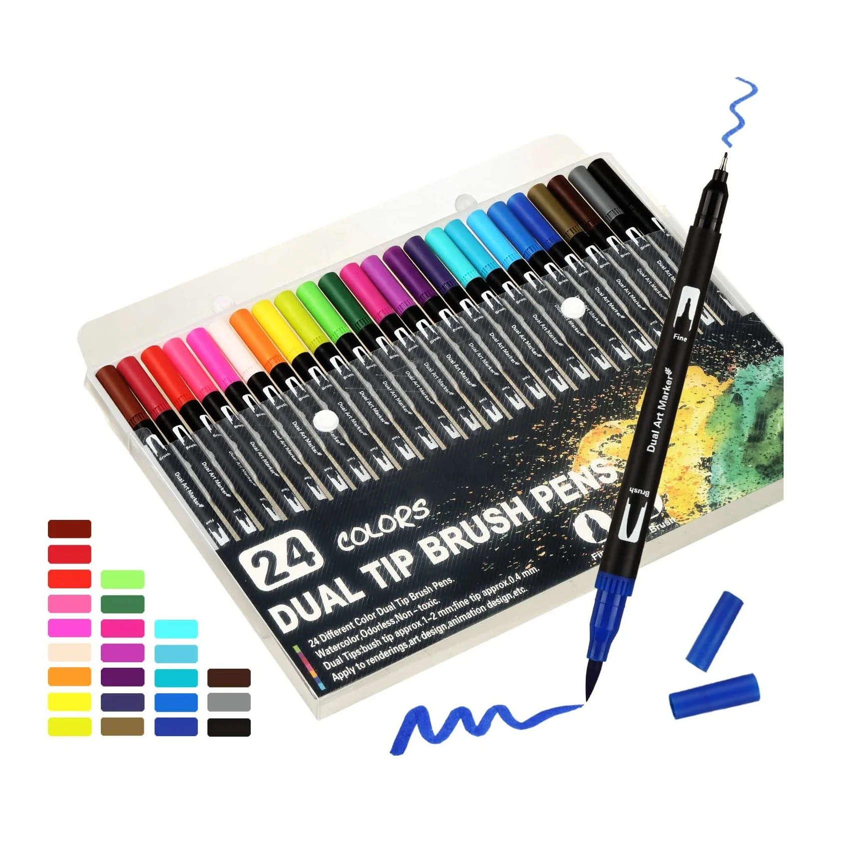 1set 24-color Dual Tip Marker Pens