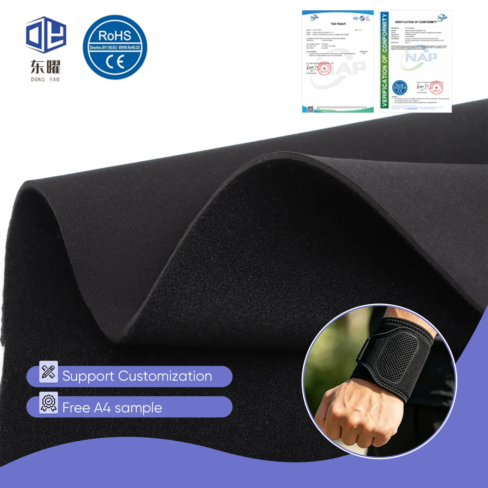 Multi Purpose Neoprene Material Waterproof Neoprene Laminated Fabric for Sports Gear Knee Pads and Waist Supports