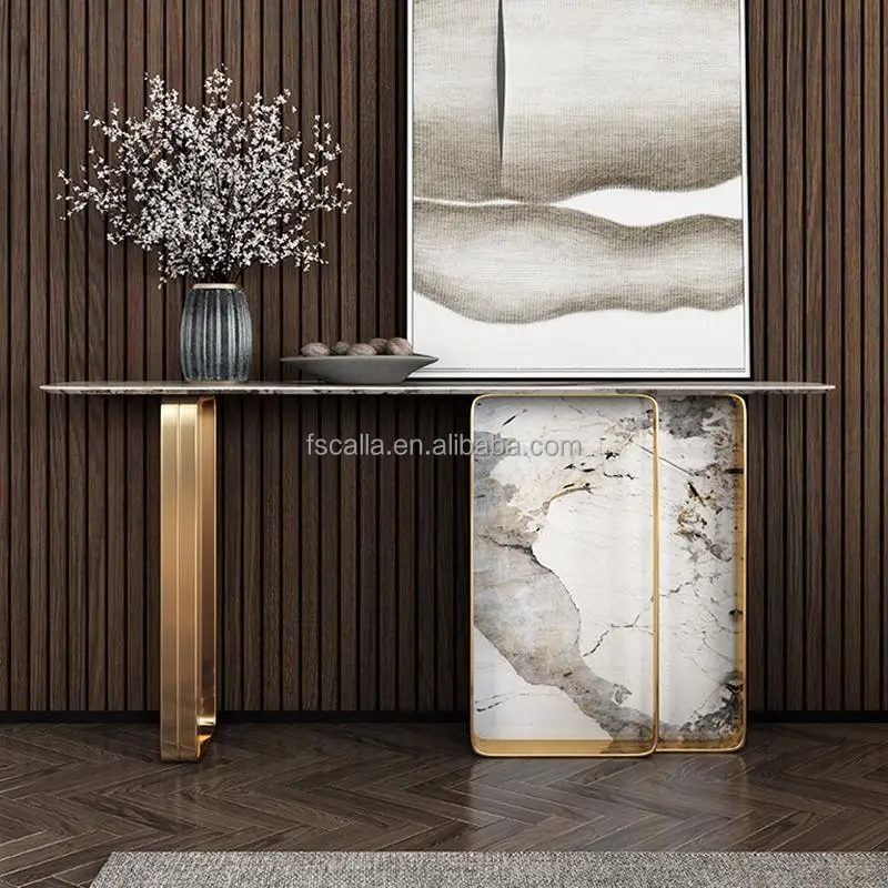 Modern Rectangle Entrance Hallway Tables With Marble Top Luxury Metal