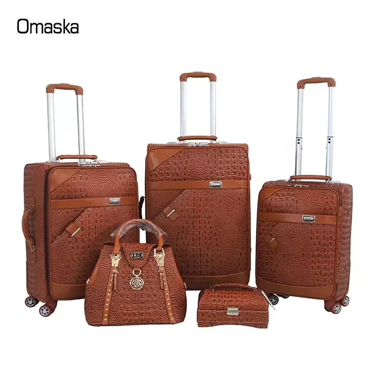 Omaska Wholesale Pu Travel Bags Women Pu Leather Luggage Bag Blue 3 Pcs