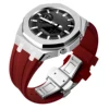 Boîtier argenté + bracelet rouge