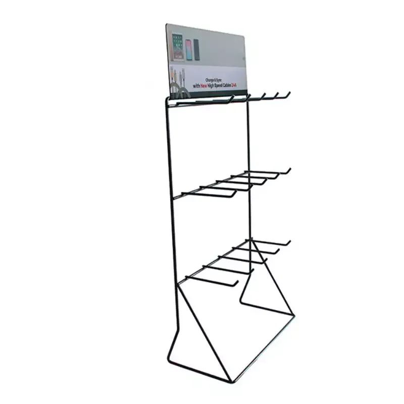 Keychain Display Rack Metal Counter Top Display Racks 3 Tier Charging Cable Display Stand Battery Rack