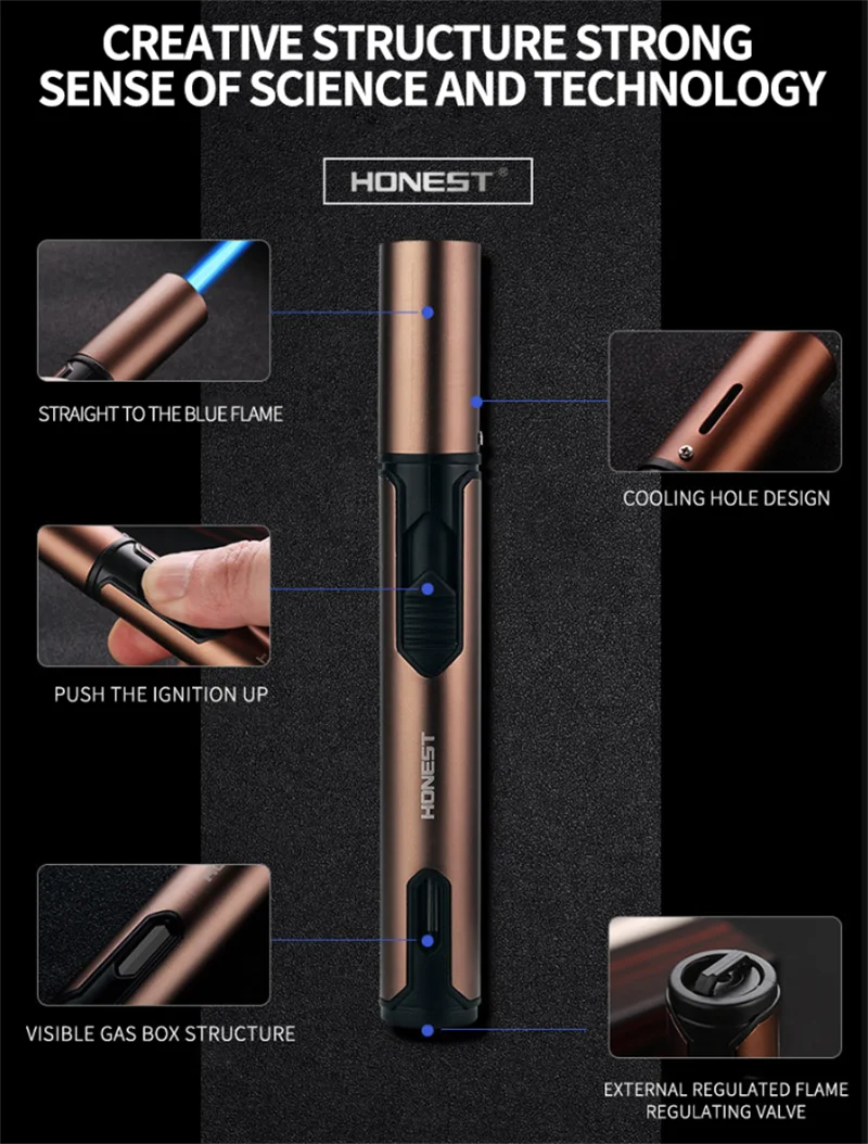 Torch Lighter With Fuel Level Window,6.0in Long Windproof Pen Lighter