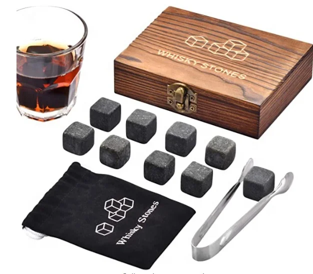 9-piece Reusable Wood Granite Whiskey Stones Gift Set