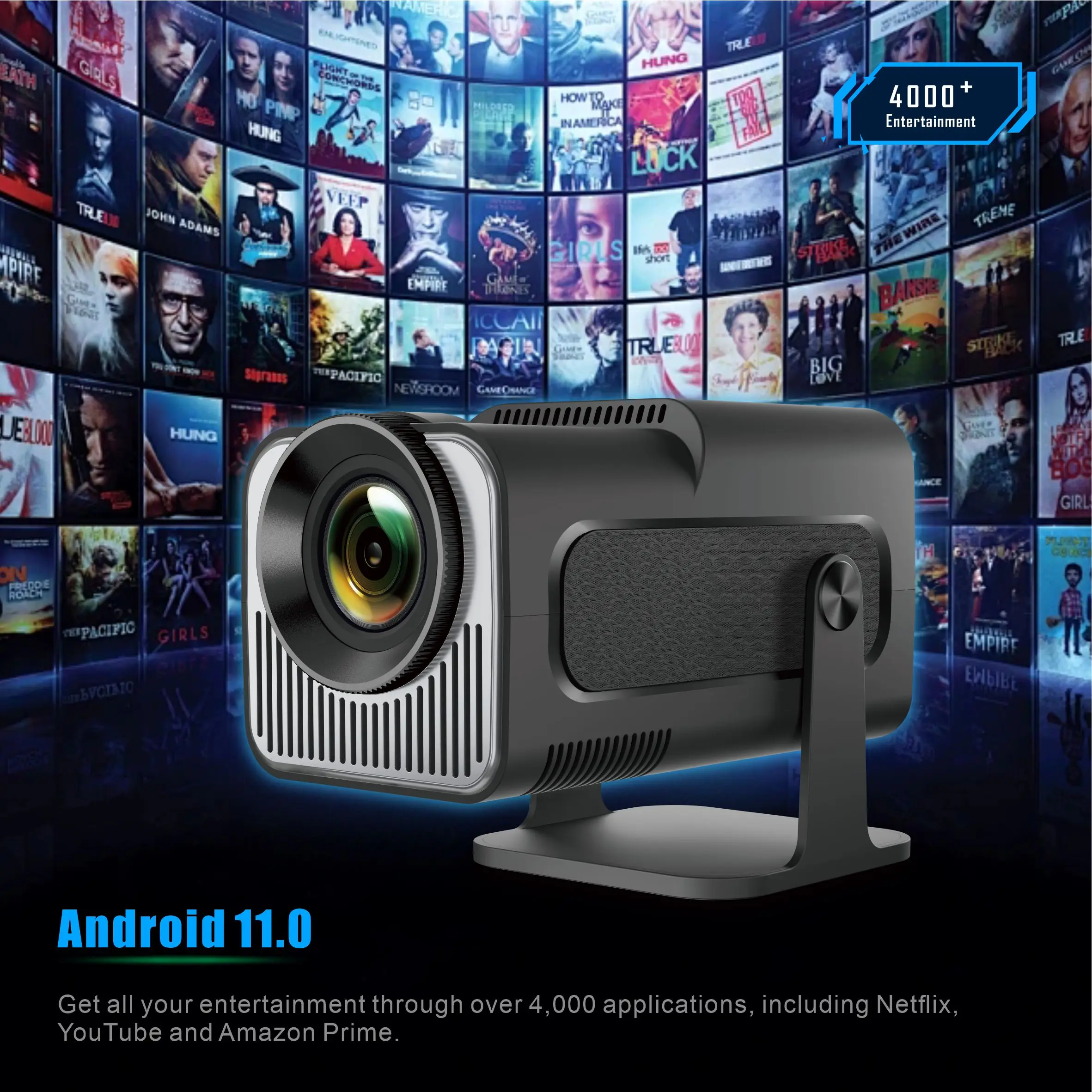 HY320mini Newest Model Android 11 Home Theater Projector 1GB 8GB Upgrade Version Dual Wifi 6 720P Portable Mini Projector