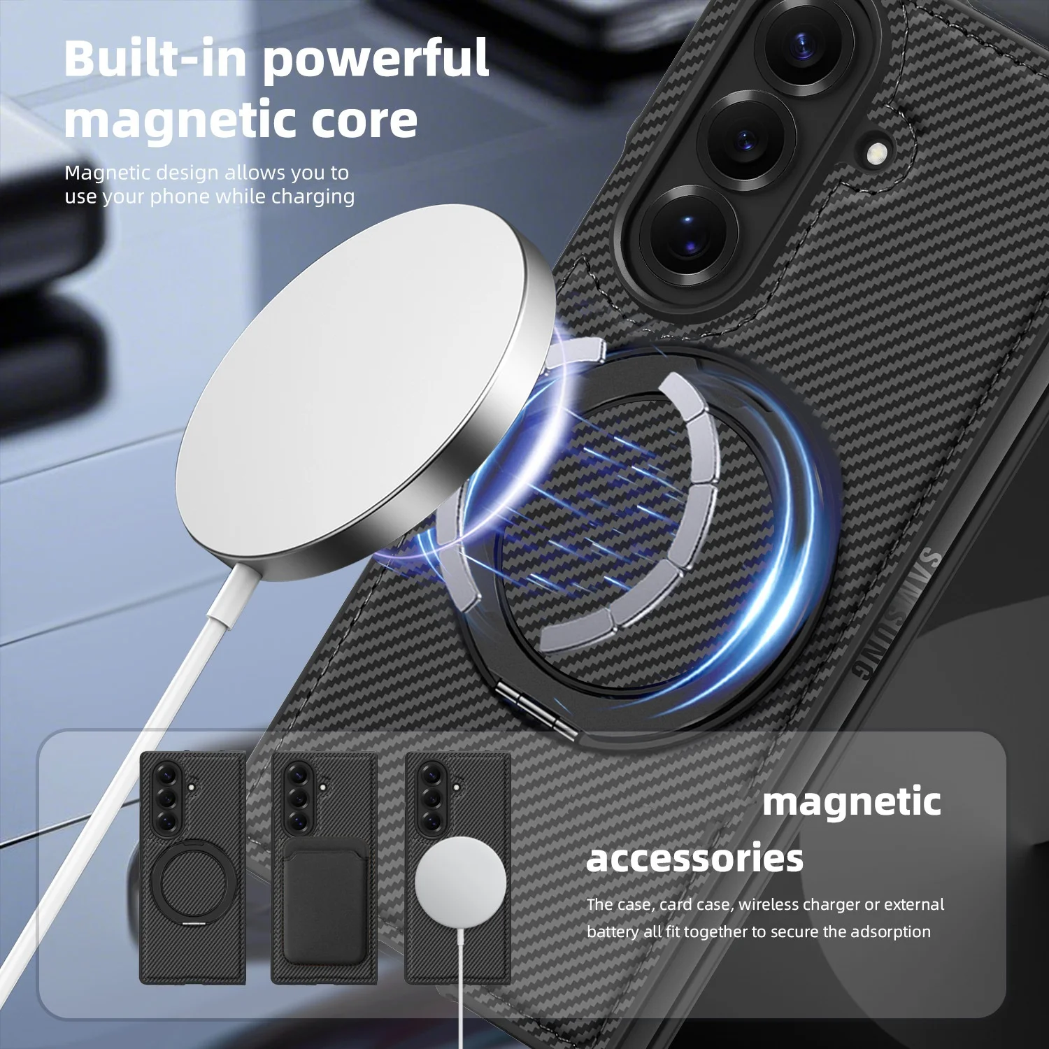  z fold  6 carbon fiber magnetic pc phone case with holder-3