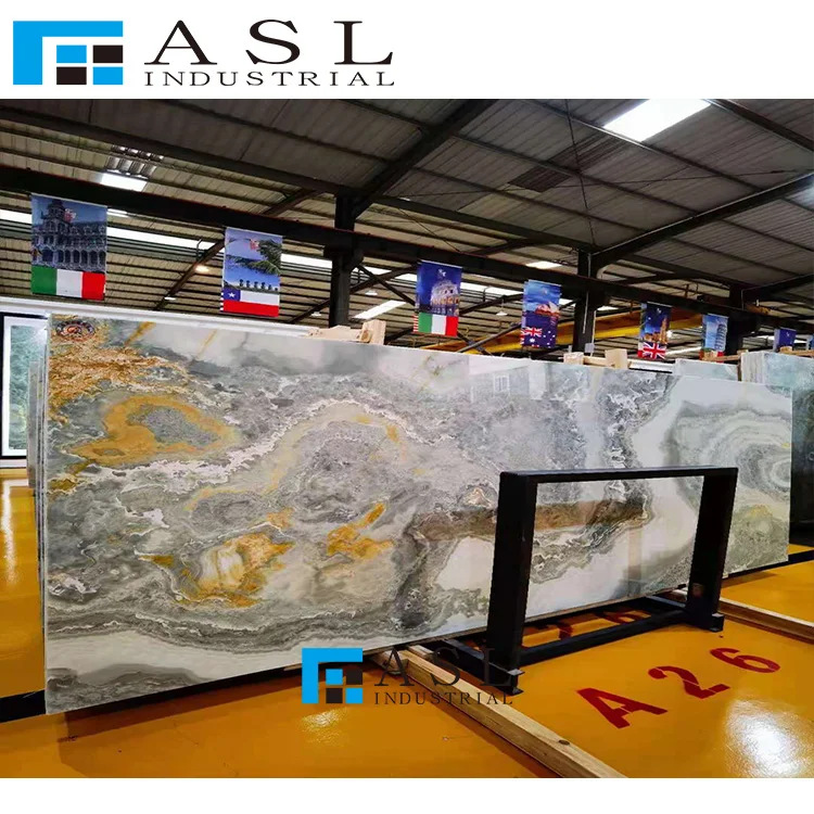 Highly polished blue onyx stone green tiles gold royal onyx panel onice marble kwartsiet floor blue ice onyx panel