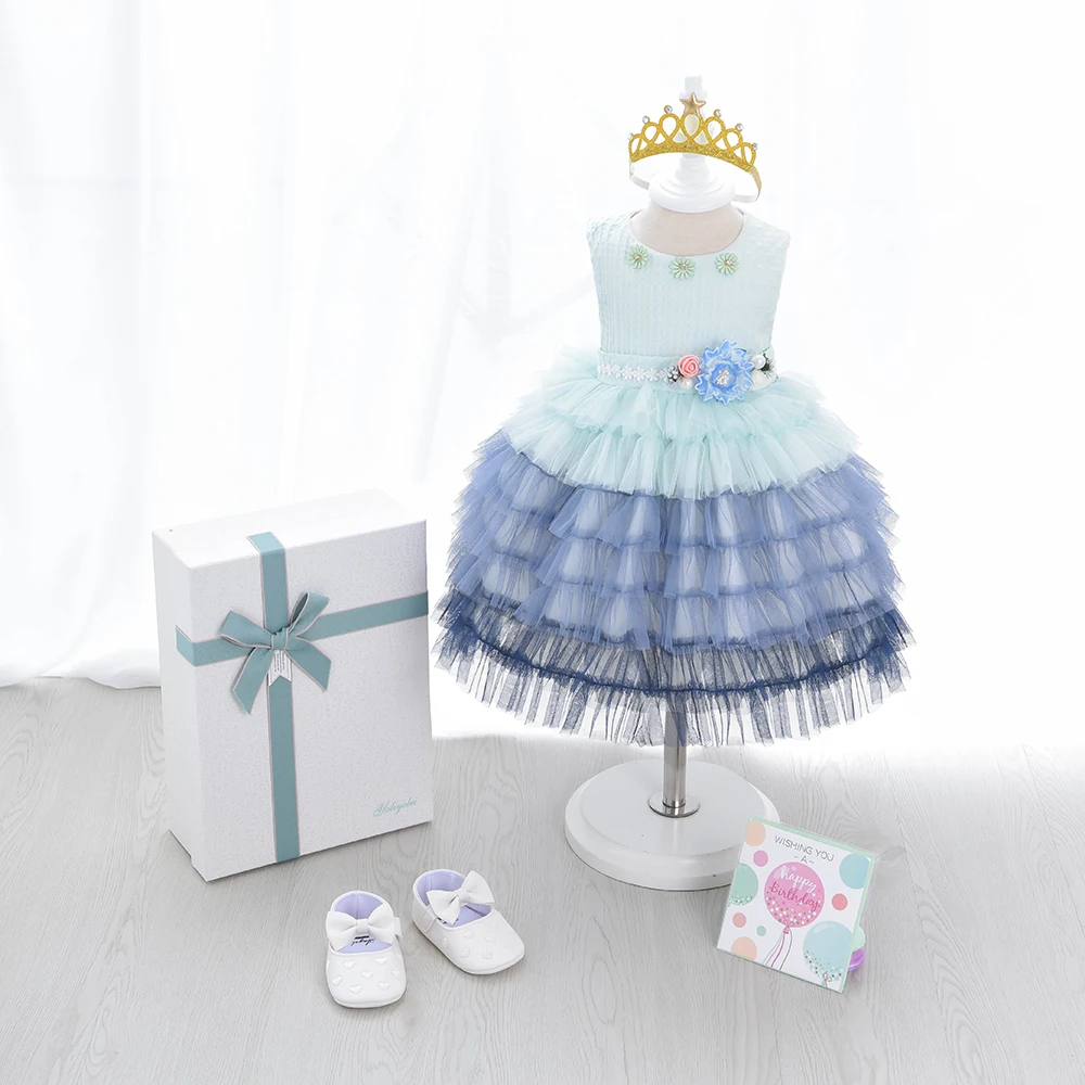 Green Baby Girls Angel Summer Evening Party Dresses With Shoes Gift Box for  0-24 Months Girls
