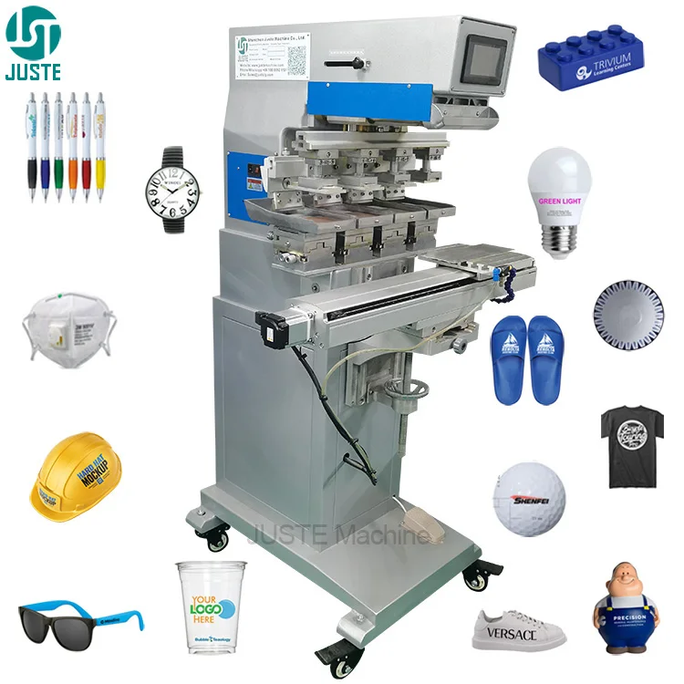 4 Color Roll Pad Printer Servo Carousel Fully Automatic Pad Printing Machine for Stress Christmas PVC PU Golf Ball Pen Logo Tees