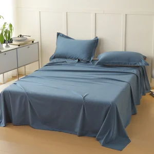 100%Cotton Percale Sheets Solid Color Brushed Sheet Set Home Flat Sheet With Stone Wash Soft Hand Feel
