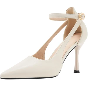 Beige Microfiber Pointed Toe Stiletto Heel Sandals, Sexy Slip-On Summer High-Heeled Shoes