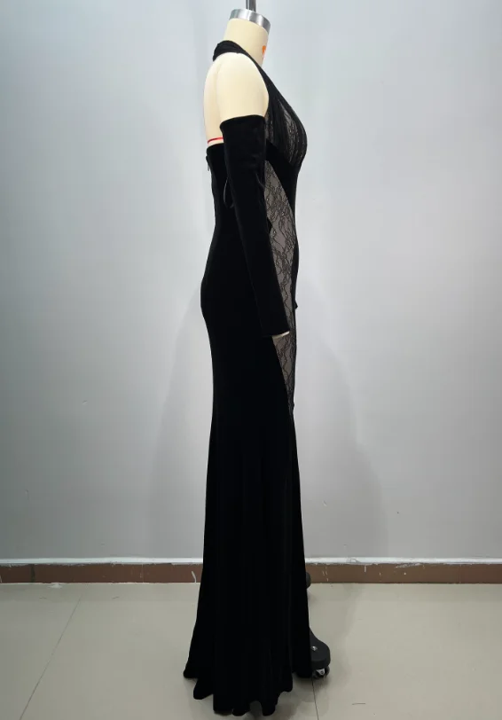 ED2747 Kimshein High Quality Women Clothing  Velvet Hollow Out Evening Party Dresses Women Fashion Wear