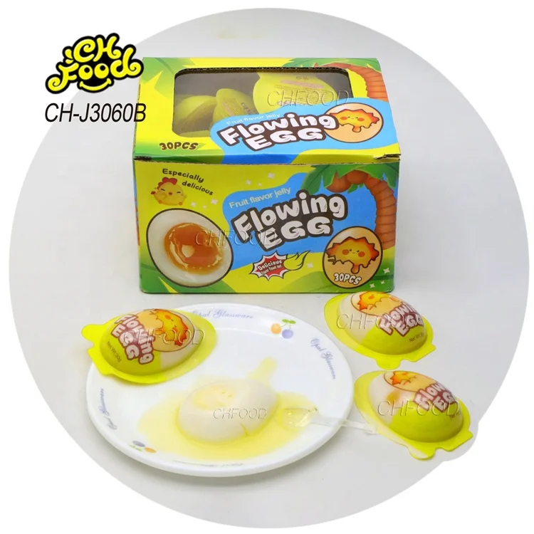 Wholesale Hot Seiing New Item Funny Design Fruity Flowing Egg Jelly Pudding Halal Kids Snack Food Sweets OEM China Candy