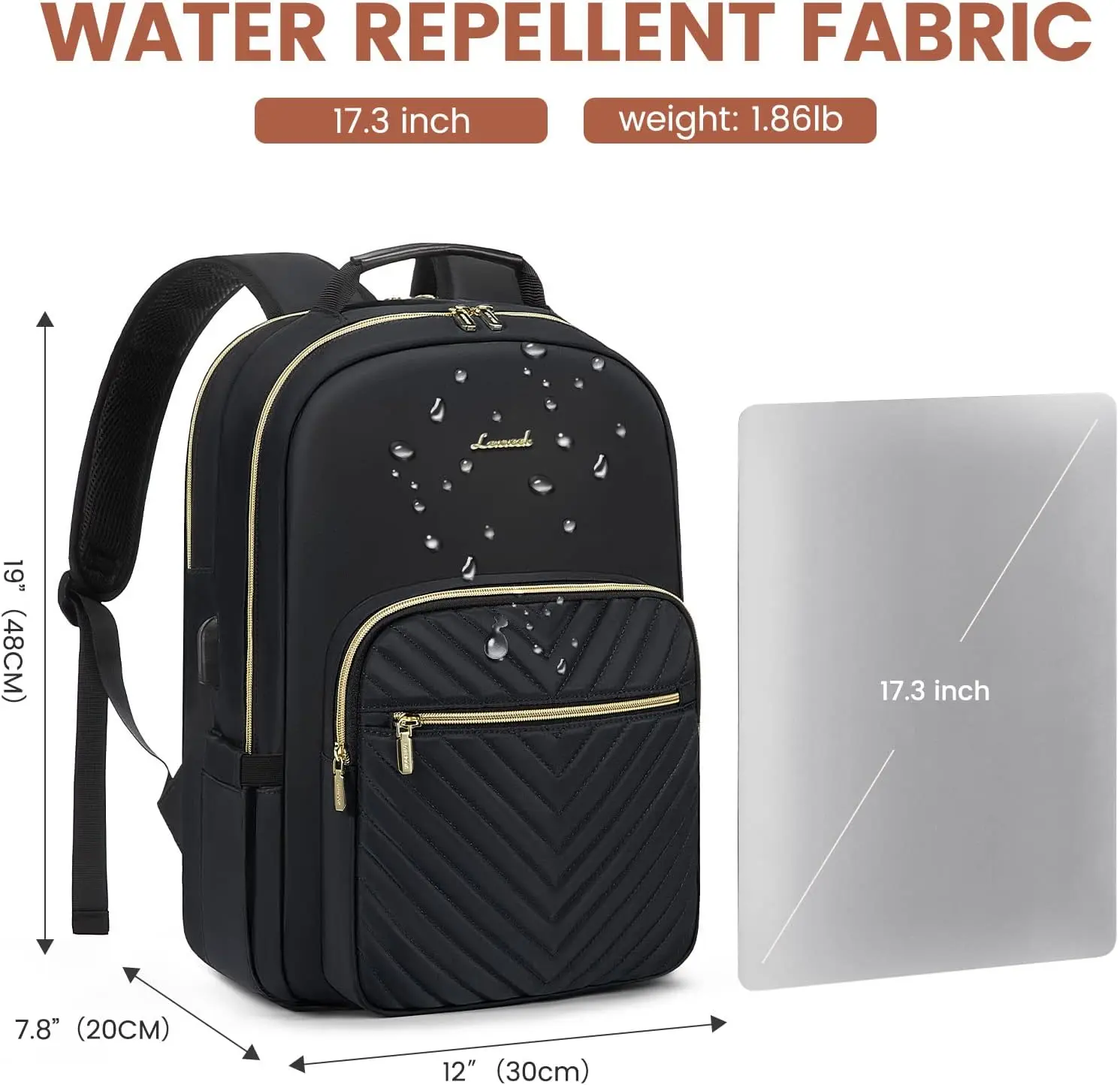 Women's 17.3-Inch Laptop Backpack with Waterproof Zipper Cute Travel Purse  for Work Business College Teacher-Black with USB Port