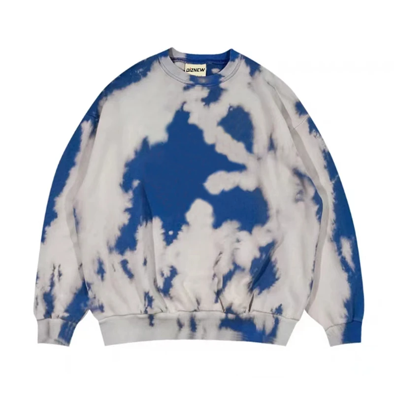 DiZNEW have a graf day Letter Print hoodie Vintage crewNeck Tie-Dye french Terry Sweatshirt details