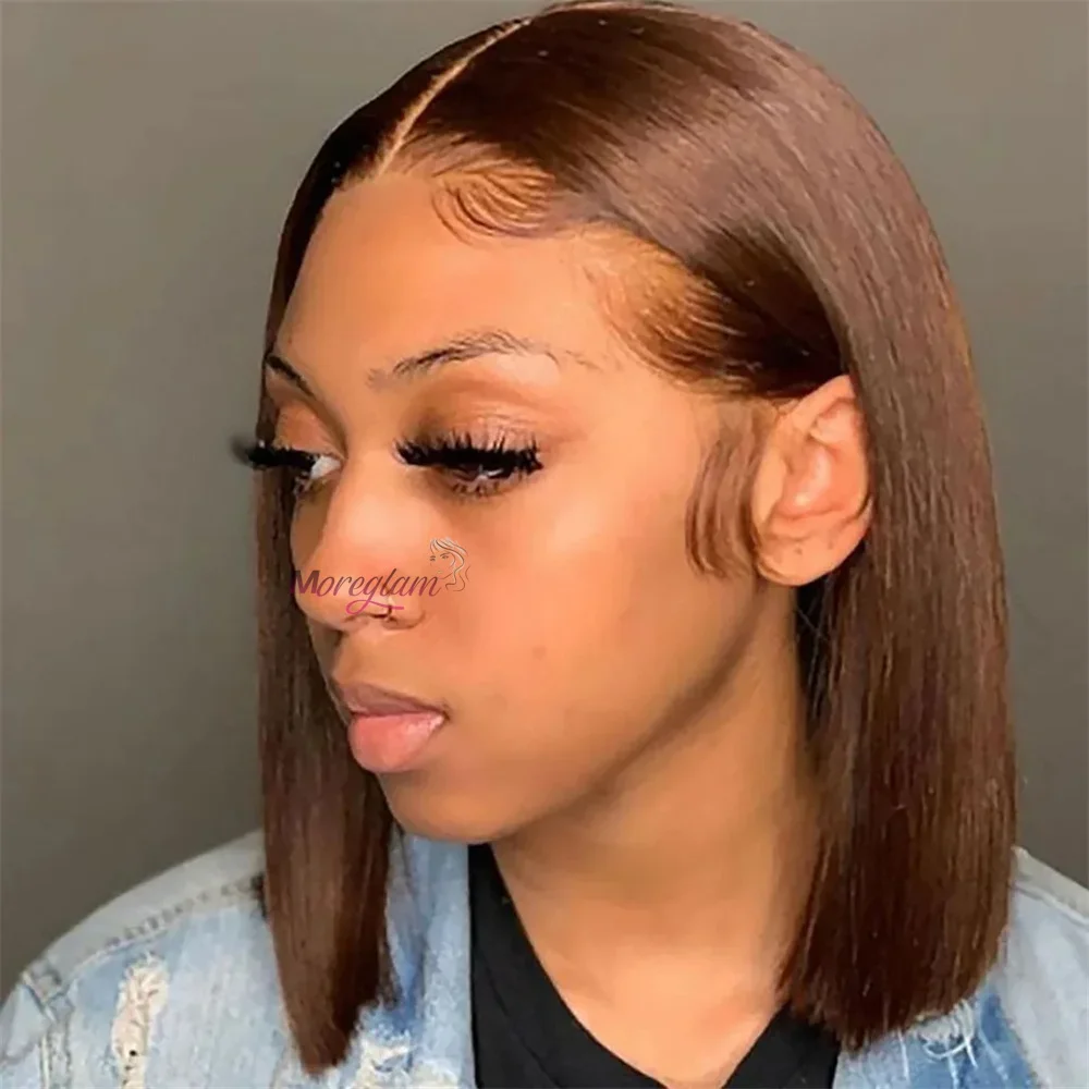 Chocolate Brown Short Bob Wig Human Hair 13x4 Lace Front Wig Brown Straight Short Bob Wigs For Woman Bleached Bob Wig_voghion.com