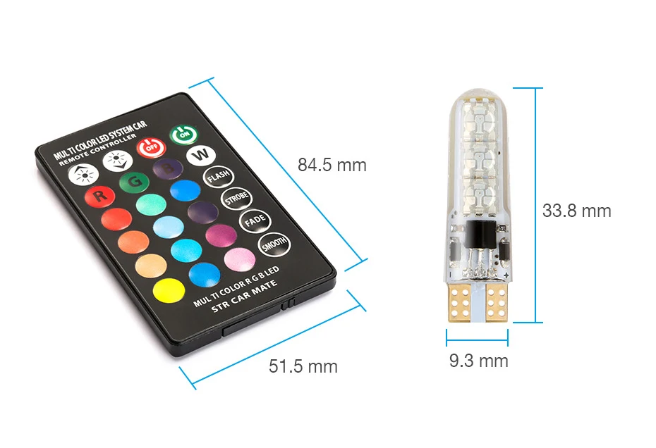 Raych T10 RGB LED Bulb Interior Light with Remote Control Strobe 5050 Reading Wedge Lights 194 168 2825 Strobe Light 16 Colors