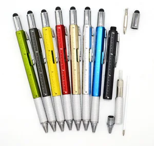 Hot-selling Multi Functional Tool Plastic Ballpoint Pen With Six-In-One Stylus Screen Custom Logo for Gift