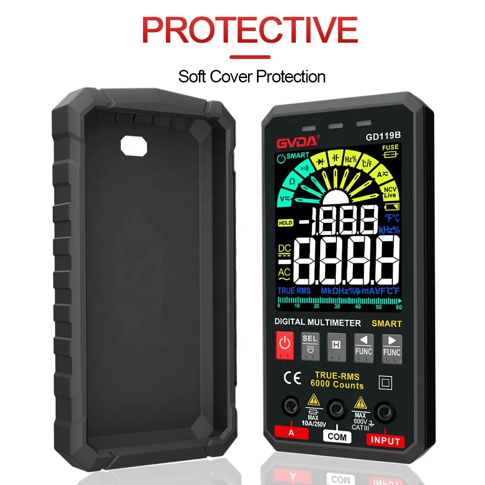 GVDA New Digital Multimeter True RMS Auto Range AC DC NCV Color LCD Smart Multimetro Test Ohm Capacitance Hz Temp Voltage Meter