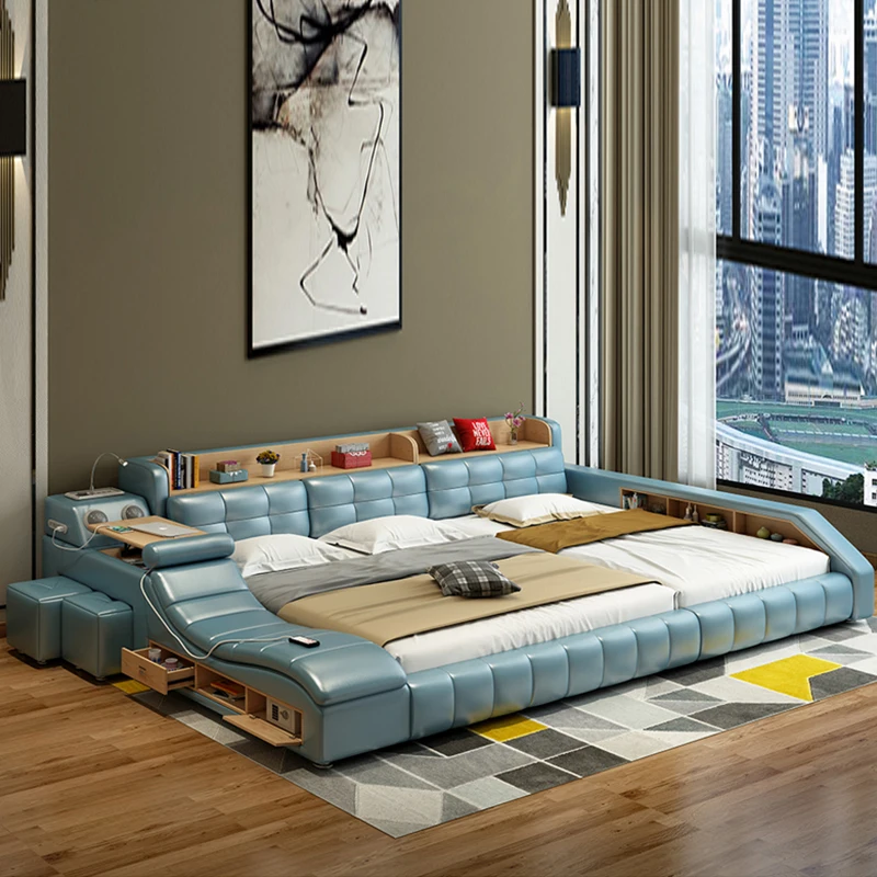 Modern Leather Fabric Bed With Storage Box Function Bedroom Furniture