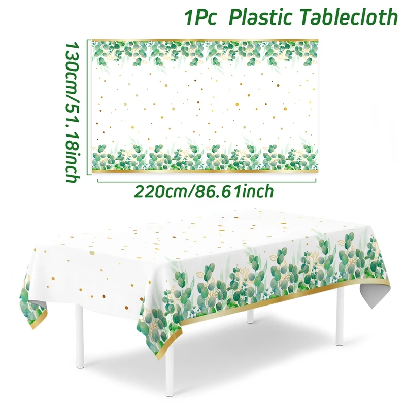 Eucalyptus Party Table Decorations Stamping Golden Plastic Table Cover Sage Tablecloth Baby