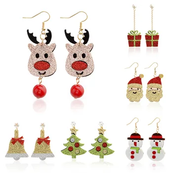 SinDlan Wholesale Christmas Jewelry Christmas Eve Tree Santa Claus Snowman Milu Deer Long Drop Flashing Earrings