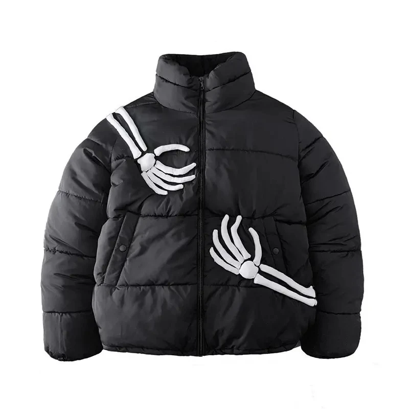 Puffer Jacket Custom Logo Skull Pattern Design Full Zip Puffer Jacket Men High Quality