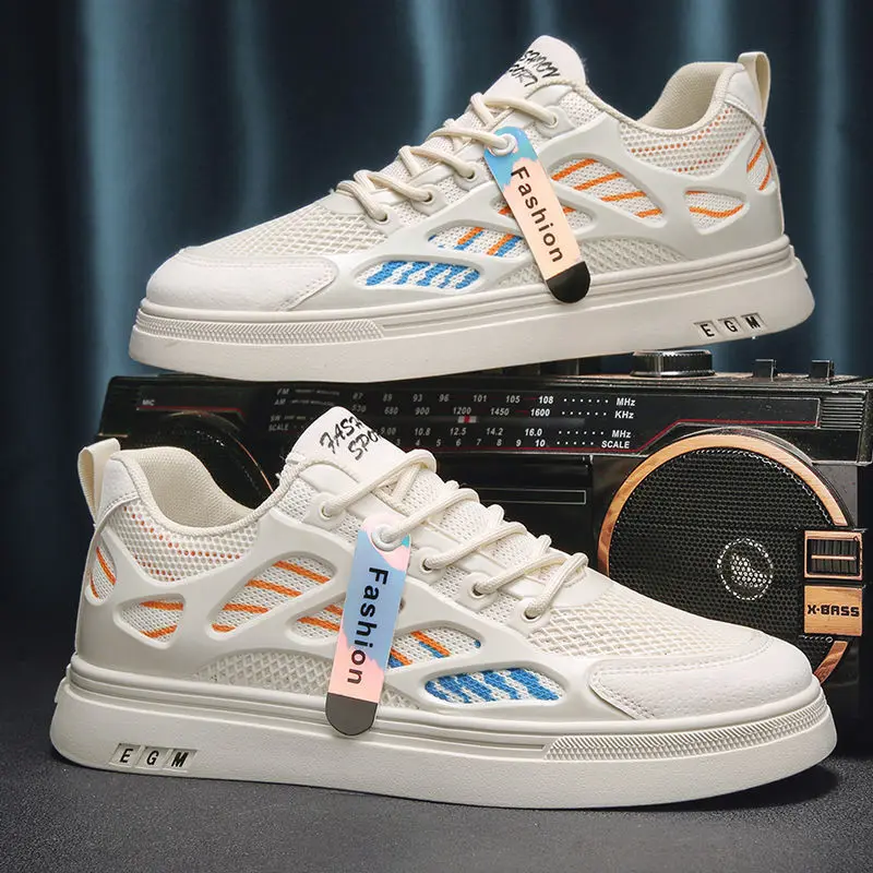 New breathable net shoes men's fashion matching small white shoes thick sole sports casual board fashion shoes