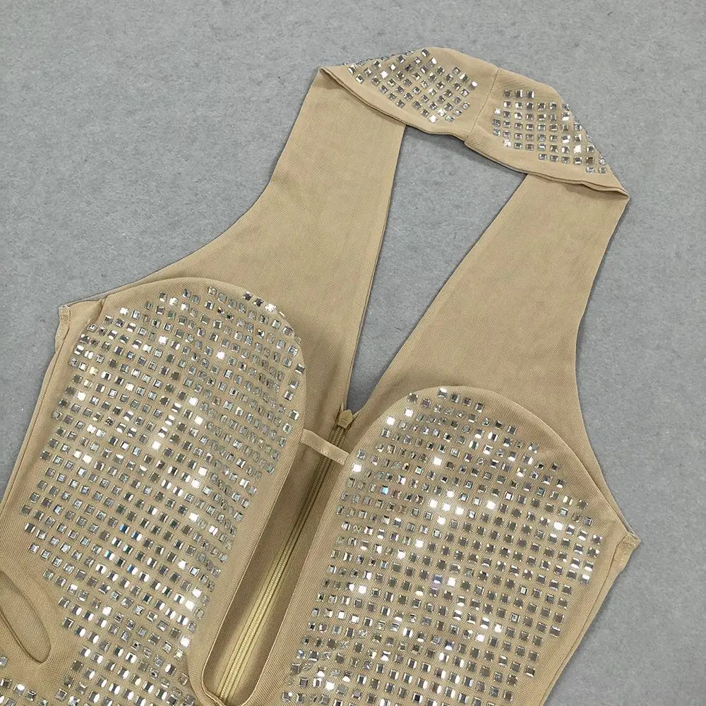 Oem Factory Low Moq Custom Elegant Womens Clothing Hot Drilling Rhinestone Halter Luxury Party Dresses Long Evening Gowns