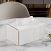 Rounded corner tissue box - white Italian striped small size