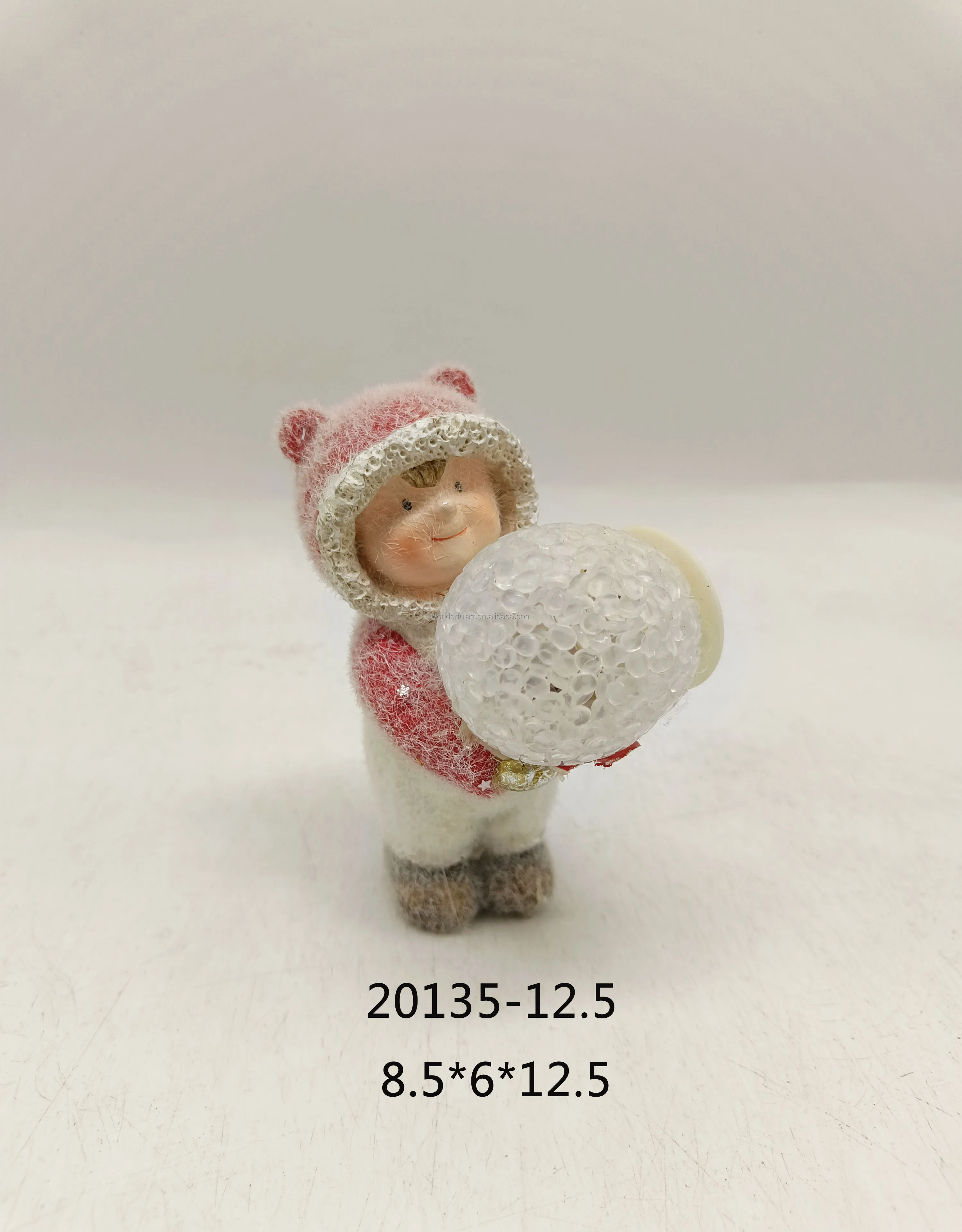 Cute Christmas Child Statue Winter Kid Figurine Resin Sculpture for Home Decor Desktop Decoration Gift for Garden and Holiday