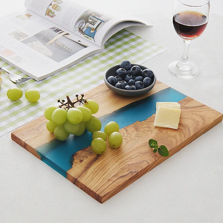  Tabla de cortar de resina de madera de olivo hecha a mano,  tablas de charcutería de madera y resina para regalos de inauguración de la  casa, tabla de queso de resina