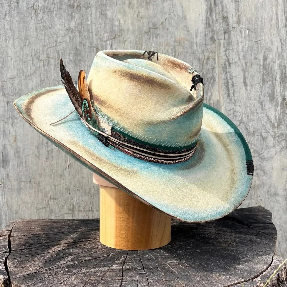 100% Wool Wide Brim Felt Western Cowboy Hat with Distressed Finish RUEDIGER Retro Wide Brimmed Stiff Fedora Men main image 4