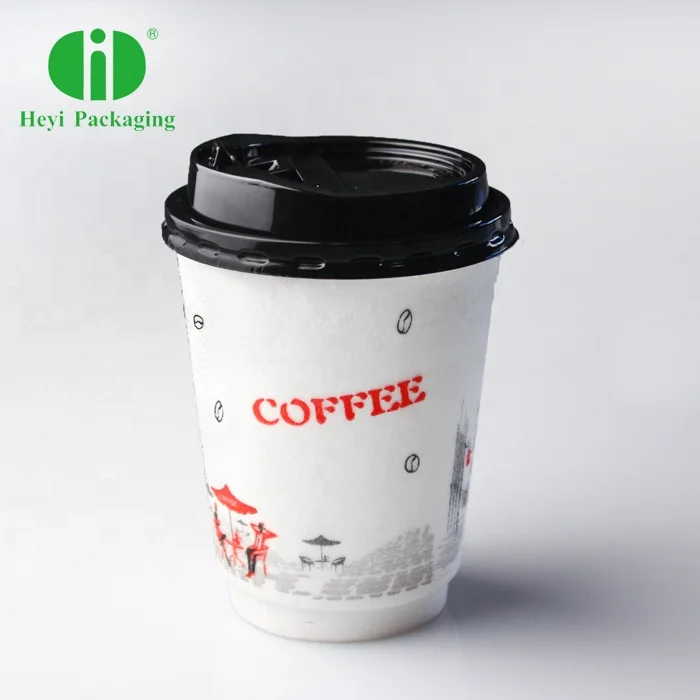 Disposable Foaming Paper Cup Coffee Milk Tea Cup Hot Drink Cup with Lid Thickened Flocking  8/12/16 oz