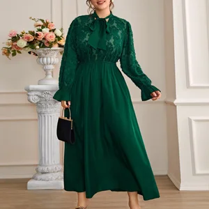Middle East Autumn and Winter New Plus Size Women's Elegant Simple Elastic Waist Long Dress