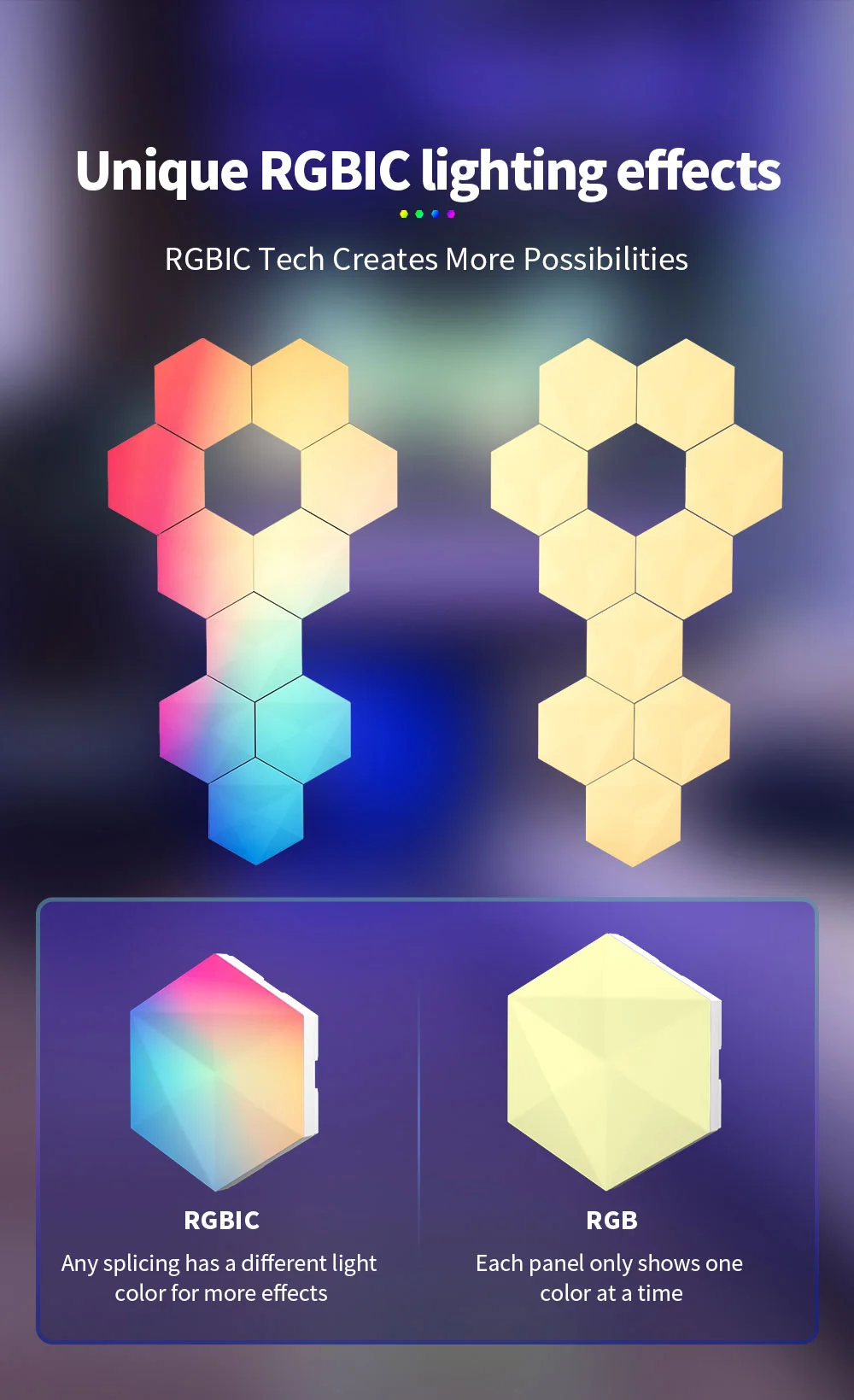CL照明OEM ODM智能控制多色Diy Rgb魔术色六边形游戏发光二极管灯
