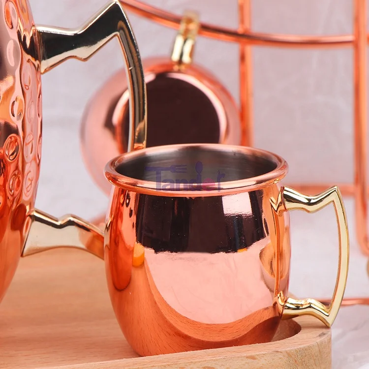 
 Московский мюл, кружка 60 мл, медные позолоченные мини мюли, медные кружки, набор из 4 шт.  