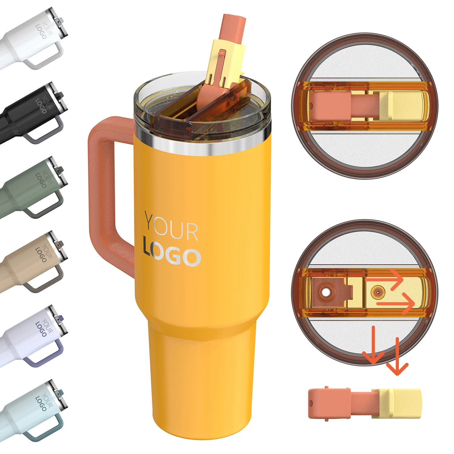 New Arrival Food Contact Stainless Steel 40oz Practicality Leak Proof Tumblers Travel Cups With Patent Lid Handle