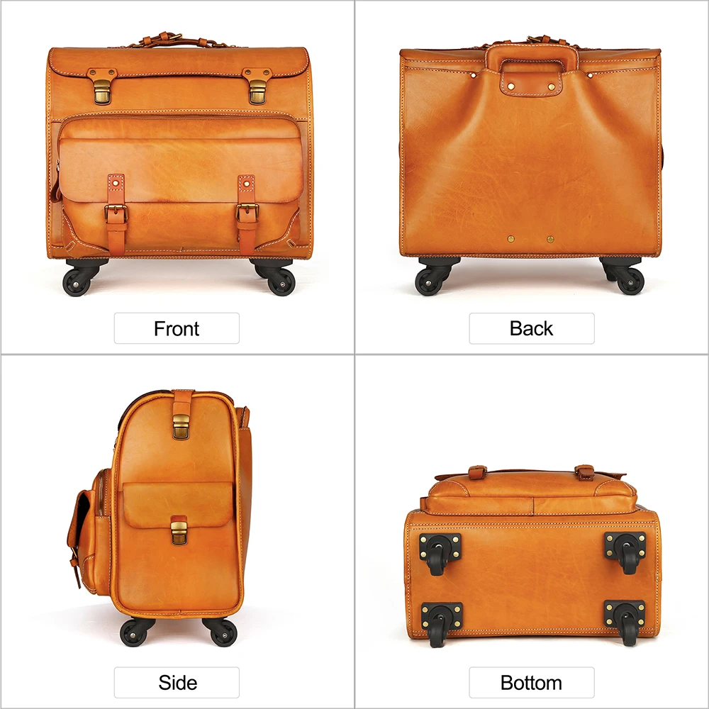 Luxury Travel Suitcase Trolley Bag Luggage Wheels Carry on Vintage  Cowhide Leather Overnight Rolling Luggage Bags