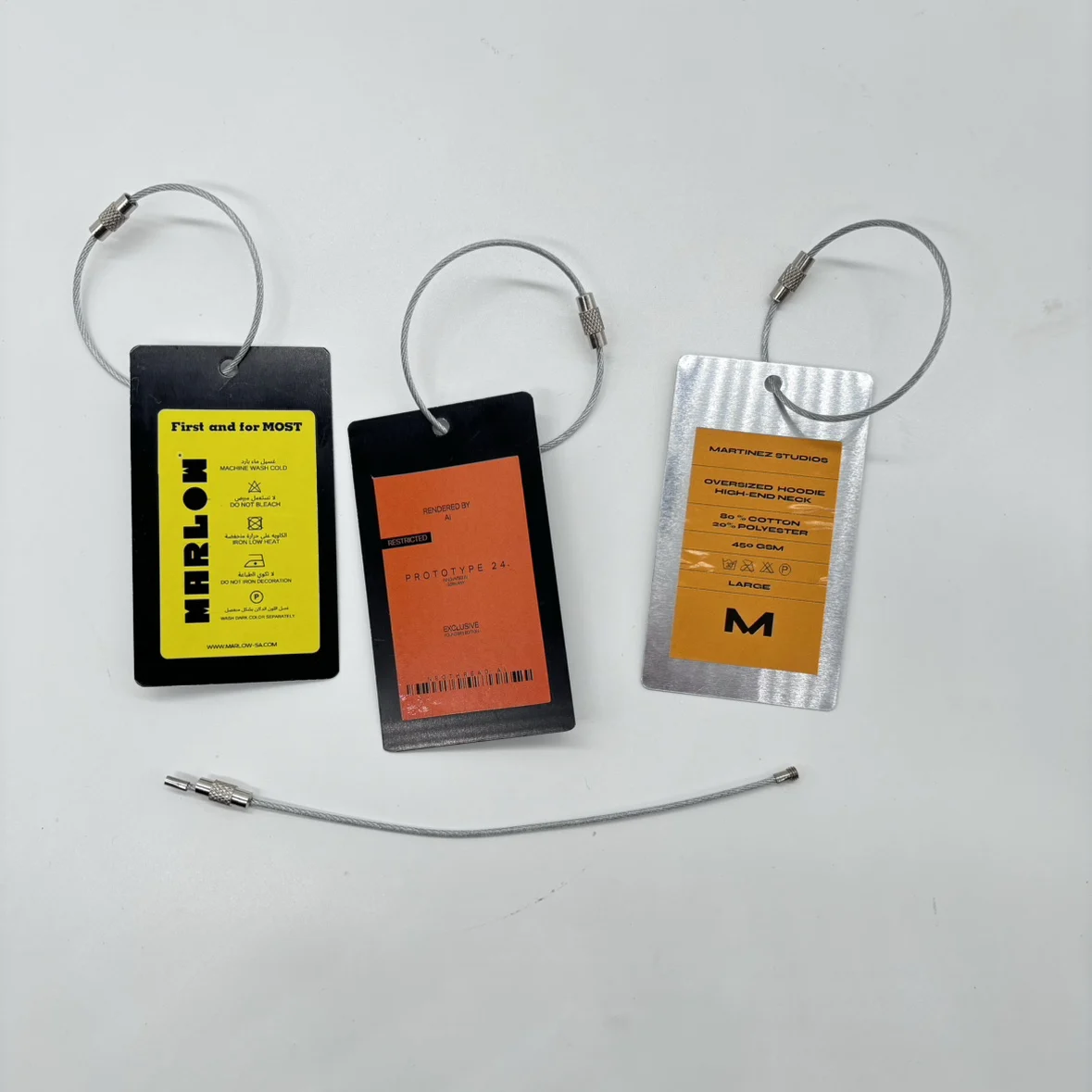 Custom Sticker LOGO Metal Hang Tag for Clothing Hoodies Hangtag BLACK SILVER Aluminium Garment Tags